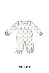 Pink Christmas Tree Embroidery Romper