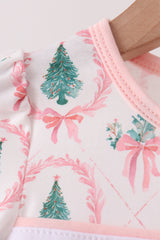 Pink Christmas Tree Embroidery Romper