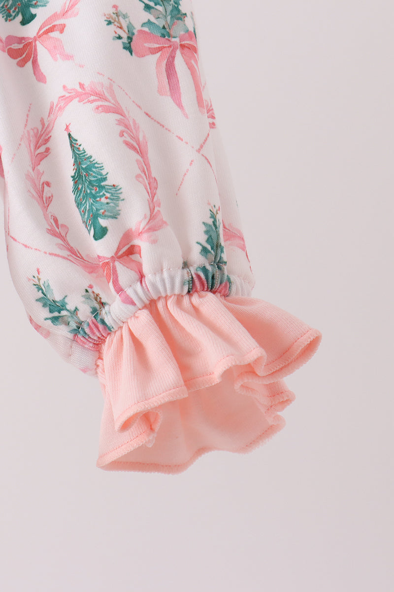 Pink Christmas Tree Embroidery Romper
