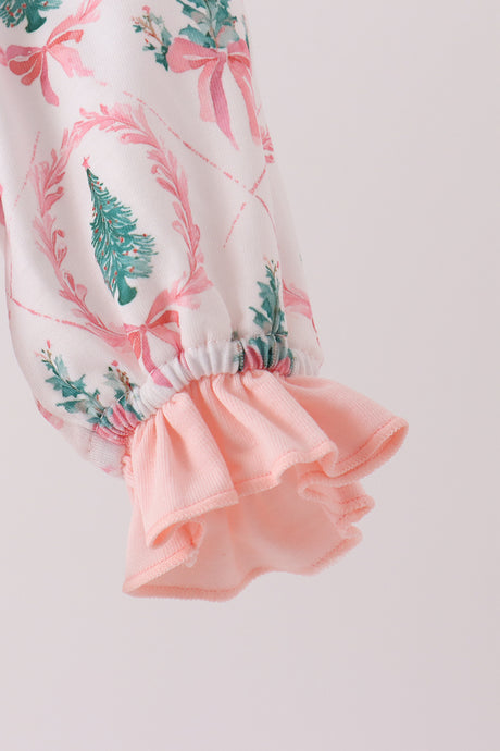 Pink Christmas Tree Embroidery Romper