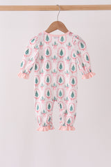 Pink Christmas Tree Embroidery Romper