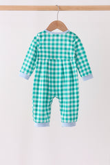 Green Christmas Tree Embroidery Gingham Romper