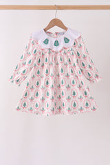 Pink Christmas Tree Embroidery Dress