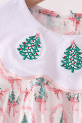 Pink Christmas Tree Embroidery Dress