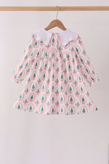Pink Christmas Tree Embroidery Dress