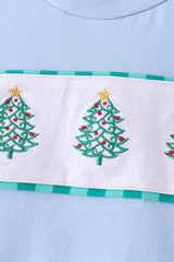 Green Christmas Tree Embroidery Gingham Pants Set