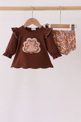 Brown Turkey Applique Ruffle Bloomer Set