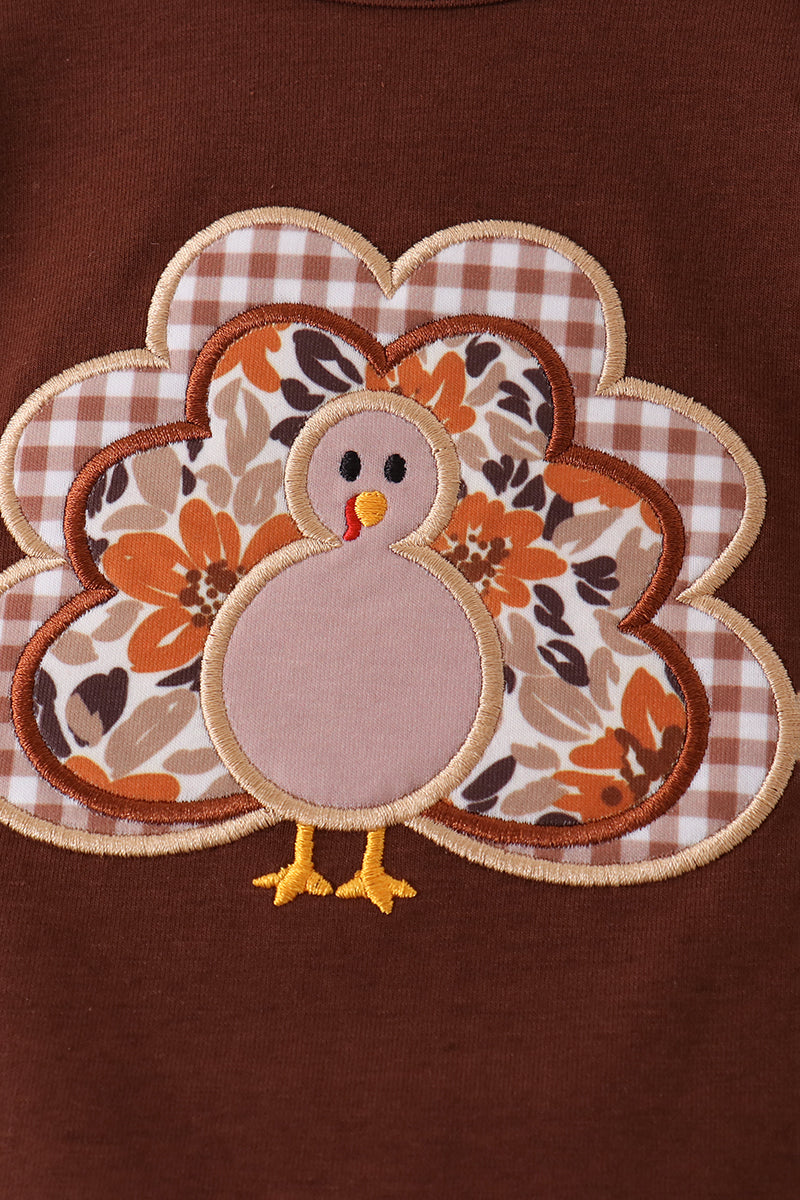 Brown Turkey Applique Ruffle Bloomer Set