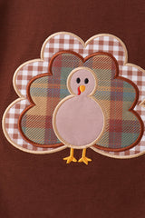 Brown Turkey Applique Gingham Pants Set