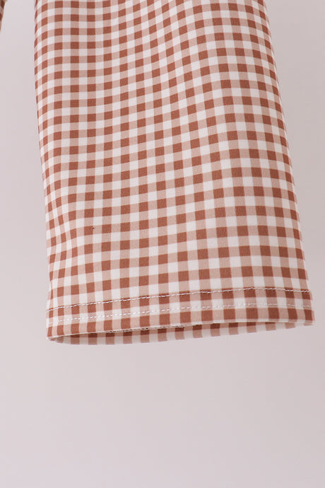 Brown Turkey Applique Gingham Pants Set