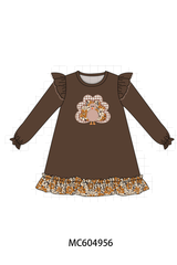 Brown Turkey Applique Ruffle Dress