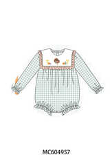 Sage Turkey Embroidery Ruffle Gingham Bubble