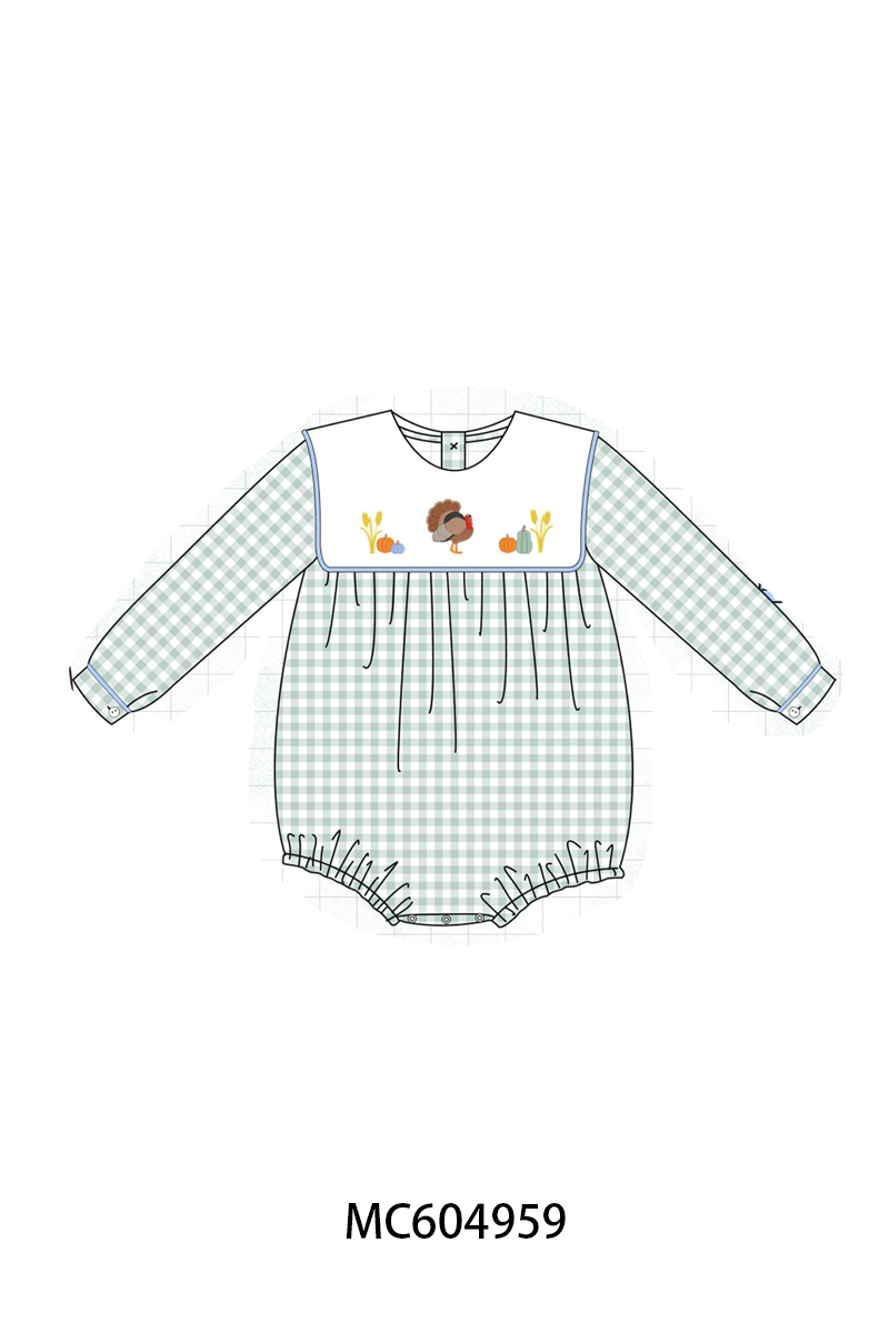Sage Turkey Embroidery Gingham Bubble