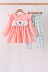 Sage Turkey Embroidery Ruffle Pants Set