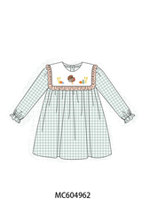Sage Turkey Embroidery Gingham Ruffle Dress