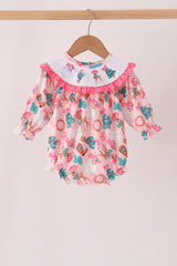 Pink Cowboy Santa Embroidery Ruffle Bubble