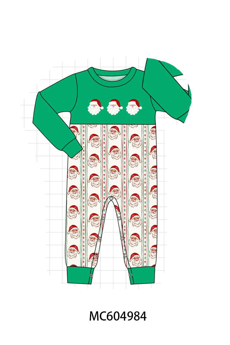 Green Santa Embroidery Romper