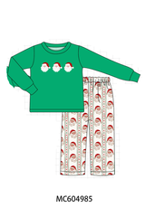 Green Santa Embroidery Pants Set