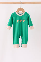 Green Gingerbread Embroidery Romper