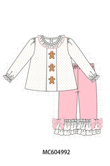 Pink Gingerbread Embroidery Ruffle Pants Set