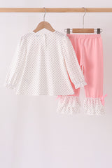 Pink Gingerbread Embroidery Ruffle Pants Set