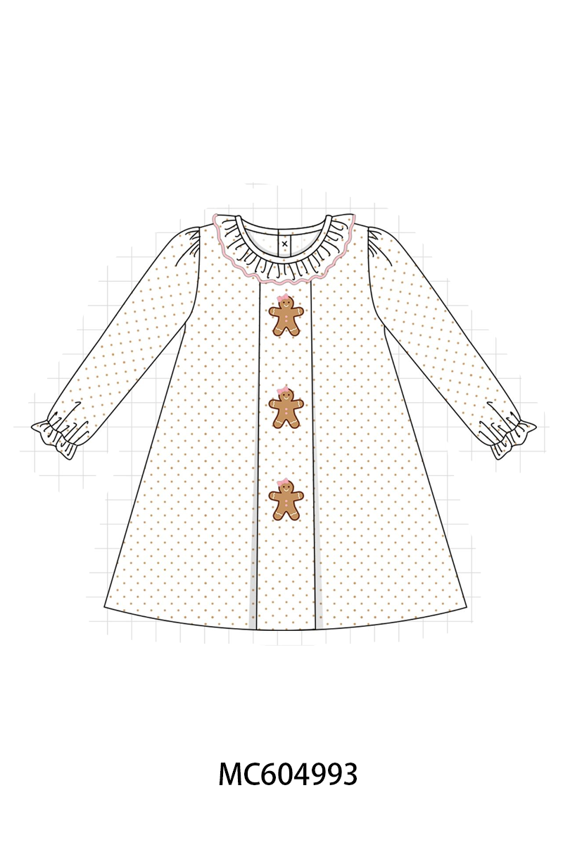 Pink Gingerbread Embroidery Ruffle Dress