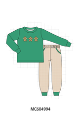Green Gingerbread Embroidery Gingham Pants Set