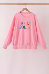 Pink Holly Jolly Embroidery Mom Top