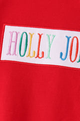 Red Holly Jolly Embroidery Plaid Pants Set