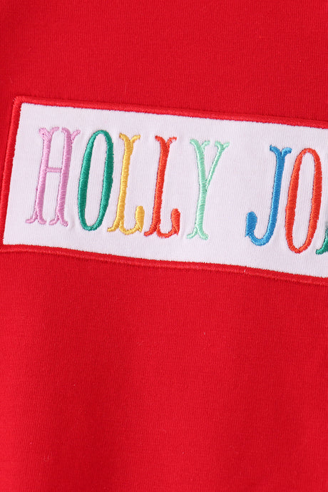 Red Holly Jolly Embroidery Plaid Pants Set