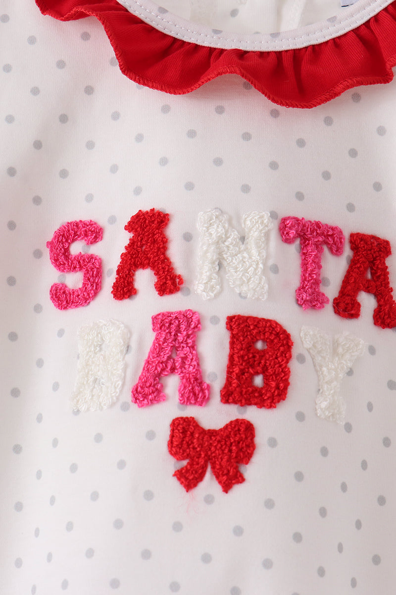 White Santa Baby French Knot Ruffle Bubble