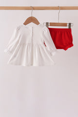 White Candy Cane Smocked polka dot Bloomer Set