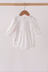 White Candy Cane Smocked polka dot Bubble