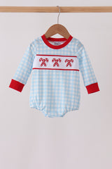 Blue Candy Cane Embroidery Gingham Bubble