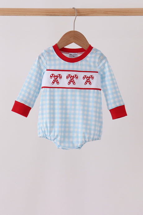 Blue Candy Cane Embroidery Gingham Bubble