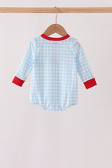 Blue Candy Cane Embroidery Gingham Bubble