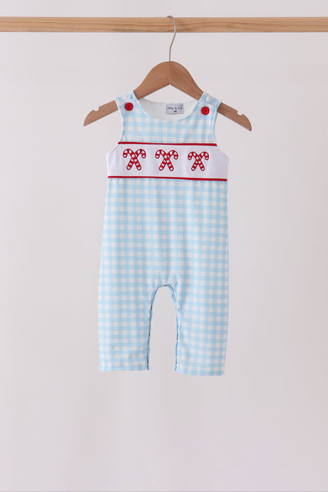 Blue Candy Cane Embroidery Gingham JonJon
