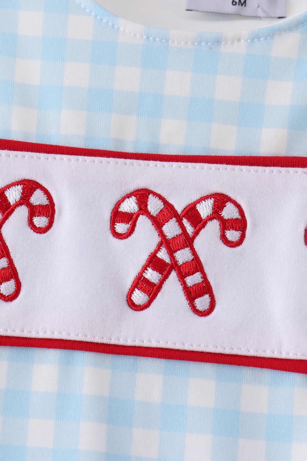 Blue Candy Cane Embroidery Gingham JonJon
