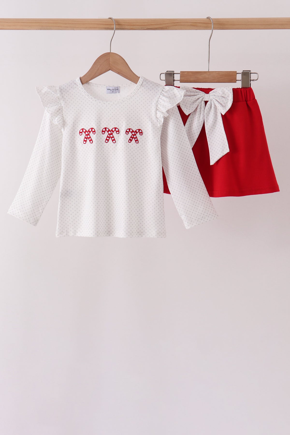 White Candy Cane Smocked polka dot Ruffle Skorts Set