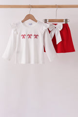 White Candy Cane Smocked polka dot Ruffle Skorts Set