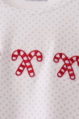 White Candy Cane Smocked polka dot Ruffle Skorts Set