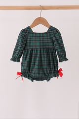 Forest Plaid Smocked Bow Bubble