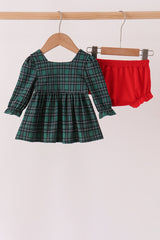 Forest Plaid Smocked Bloomer Set