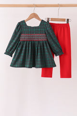 Forest Plaid Smocked Pants Set