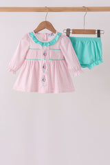 Pink Nutcracker Smocked Ruffle Bloomer Set