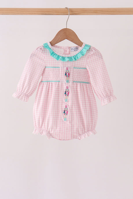 Pink Nutcracker Smocked Ruffle Bubble