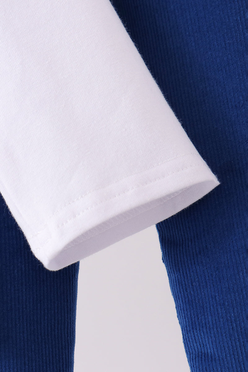 White Nativity corduroy Embroidery Pants Set
