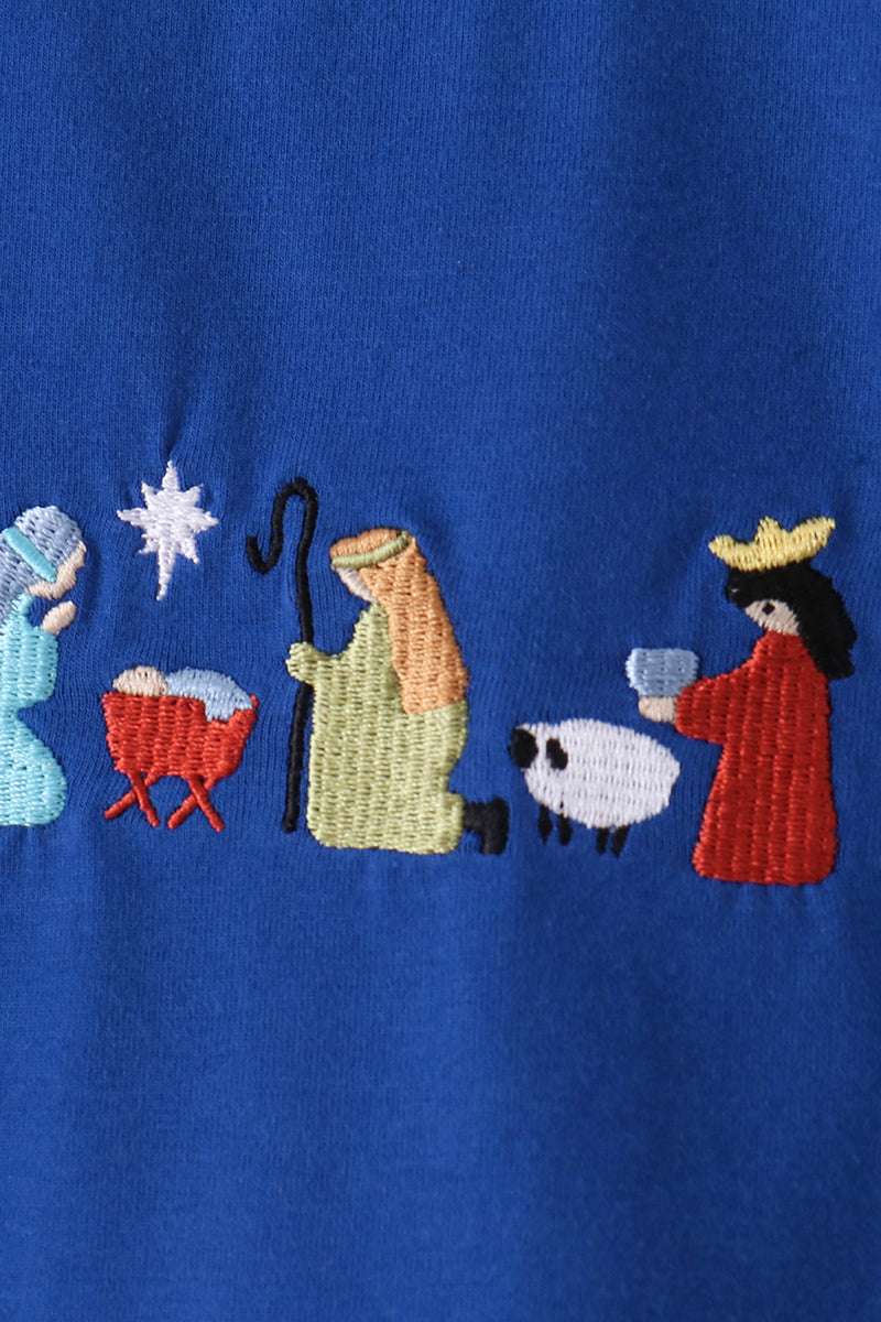 Blue Nativity Embroidery Pants Set