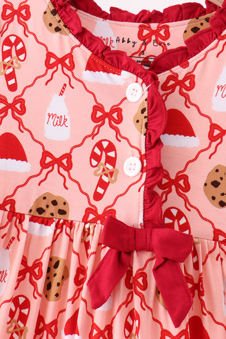 Pink Candy Cane Bow Ruffle Bamboo Dress