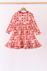 Pink Candy Cane Bow Ruffle Bamboo Dress